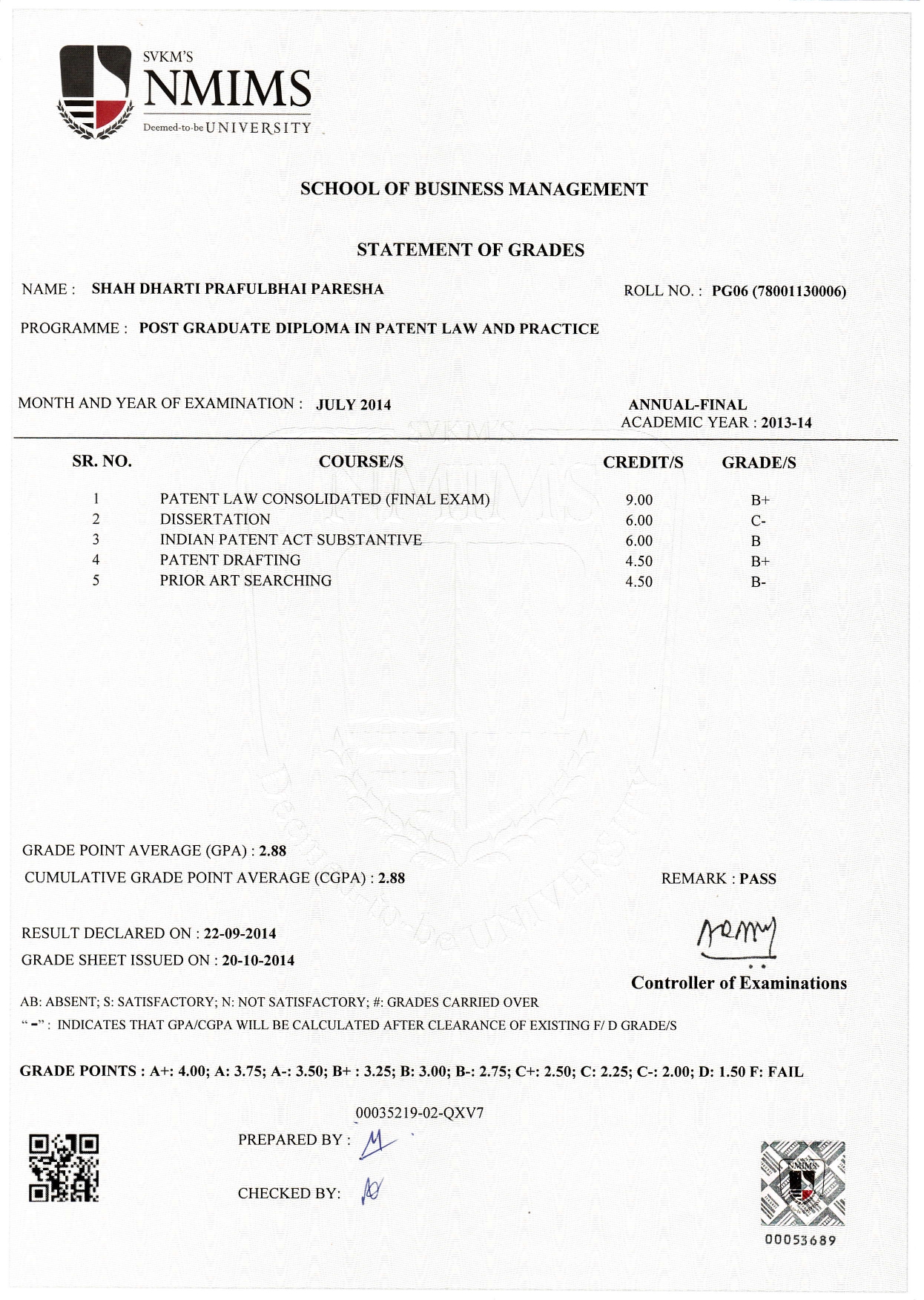 NMIMS-certtificate