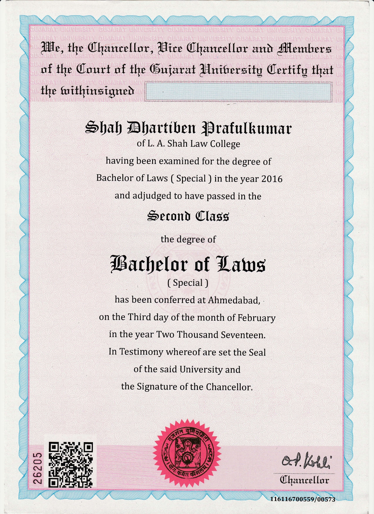 bachlor of laws-certificate